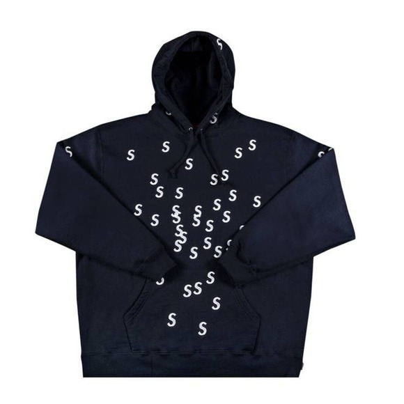 New Supreme Embroidered S Hooded Sweatshirt Hoodie Size M‎ SS21 Navy Blue White